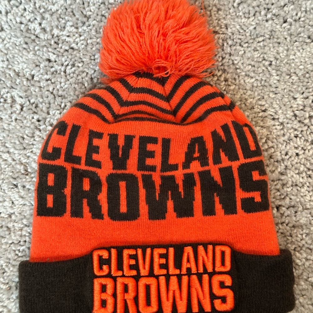 NFL OS Cleveland Browns Pom Beanie - Orange and Black  3D Stitching
